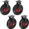 Relaxdays Set 2X Ruote fisse + 2X Ruote girevoli, pneumatiche 3.00-4, Portata 120 kg, Nero/Rosso