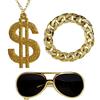 W WIDMANN MILANO Party Fashion - Set da travestimento da protettore | Occhiali da sole, collana e braccialetto con simboli del dollaro, pimp, rapper, accessori per il Carnevale e le feste a tema