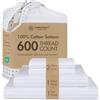 Threadmill Home Linen Bedding Collection - Set di lenzuola in 100% cotone ELS a 600 fili, motivo a righe damascate, set di biancheria da letto di lusso, 4 pezzi, lenzuola in rasatello liscio, king
