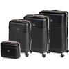 Wintem Set 3 Valigie in ABS con 4 Ruote a 360° e Beauty Case - Ogni Trolley è Dotato di Sacca a Rete, Elastico Ferma Indumenti e Cerniera Singola - le Valigie hanno 3 Altezze Diverse, 55/66/76cm Nero