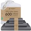 Threadmill Home Linen Threadmill Set di lenzuola in 100% cotone per letto queen size, 600 fili, con tasca profonda 40,6 cm, set di biancheria da letto damascato a righe in rasatello, 4 pezzi, con effetto rinfrescante