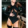 Body In Rete Patchwork S M L Solido Trasparente Manica Lunga Classico Base Lunga