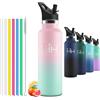 Mulbijeo Borraccia in acciaio inox 750 ML senza BPA, borraccia per bambini, borraccia termica doppia parete anti‑perdita, bottiglia d'acqua con cannuccia, acciaio inox 18/8