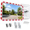Relaxdays Specchio stradale rettangolare 40x60 cm, per esterni | bordo riflettente, staffa per palo, bianco/rosso