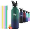 Mulbijeo Borraccia in acciaio inox 750 ML senza BPA, borraccia per bambini, borraccia termica doppia parete anti‑perdita, bottiglia d'acqua con cannuccia, acciaio inox 18/8