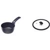 Moneta Etnea Casseruola 1 manico, Effetto pietra, Alluminio forgiato, 16 cm & Coperchio Vetro, Bordo Silicone, Vetro, Trasparente, 16 cm