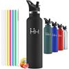 Mulbijeo Borraccia in acciaio inox 1000 ML senza BPA, borraccia per bambini, borraccia termica doppia parete anti‑perdita, bottiglia d'acqua con cannuccia, acciaio inox 18/8
