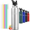 Mulbijeo Borraccia in acciaio inox 1000 ML senza BPA, borraccia per bambini, borraccia termica doppia parete anti‑perdita, bottiglia d'acqua con cannuccia, acciaio inox 18/8
