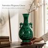 Vaso Decorativo Cinese con Base in Legno, Decorazione Celadon, Stile Antico
