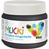 KREUL MUCKi 26306 - Pittura per dita per porcellana, nero notte, 150 ml | Colore luminoso a base d'acqua per bambini dai 2 anni in su, verniciabile con pennello, spugna e dita
