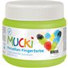 KREUL MUCKi 26305 - Pittura per dita per porcellana, verde avventura, 150 | Colore luminoso a base d'acqua per bambini dai 2 anni in su, verniciabile con pennello, spugna e dita