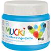 KREUL MUCKi 26304 - Pittura per dita per porcellana, blu cielo, 150 ml | Colore luminoso a base d'acqua per bambini dai 2 anni in su, verniciabile con pennello, spugna e dita