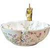 jdzjybqx Lavello in ceramica bianca con arte, sopra il piano di lavoro, con forma floreale e motivo a uccelli, solo 1 lavabo