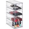 Relaxdays Portatrucchi, Set da 4, Cassetti Organizer Portaoggetti, Contenitore Bagno e Ufficio, Plastica, Trasparente