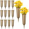 Lallisa 12 pezzi vasi a cimitero con punte in plastica commemorativa floreale con fiori grigia Cono in vasi da terra con pali per la decorazione di pietre da prato Fiori freschi artificiali (bronzo)