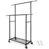 Fishat Portabiti portatile a doppia asta, con organizer per vestiti su ruote bloccabili, 121,9 x 38,1 x 170,2 cm (larghezza x profondità x altezza), in metallo, semplice da appendere con 2 ganci
