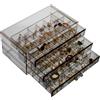 YUFONG Scatola portaoggetti per orecchini, 3 cassetti, in acrilico, trasparente, espositore per gioielli con 72 piccoli scomparti, regalo per donne e ragazze (nero trasparente)