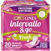 LINES INTERVALLO & GO FRESH, salvaslip per piccole perdite, proteggislip ripiegato in bustina, protezione e freschezza quotidiana, neutralizza odori, essenza floreale