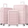 SHOWKOO Set di Valigie Rigide 3 Pezzi Espandibile ABS+PC Leggero Ultra Durevole Valigia Trolley da Viaggio con Chiusura TSA e 4 Ruote Doppie (M-L-XL, Rosa)