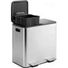 IDEALHOUSE Pattumiera da cucina in acciaio inox, a 2 scomparti, 80 l, con | Coperchio soft-close, funzione di apertura, filtro antiodore integrato, robusto e facile da pulire.