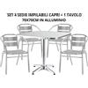 SET DI 4 SEDIE IMPILABILI + 1 TAVOLO 70X70 IN ALLUMINIO BAR RISTORANTE GIARDINO