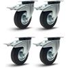 ECOVELO' RUOTE GIREVOLI CON FRENO 125/100/80 mm ROTELLE SILENZIOSE PIROETTANTI IN GOMMA, CARRELLO CARICHI PESANTI MOBILI,ELETTRODOMESTICI, BANCHI LAVORO 100 mm, 4
