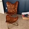 PARRYS LEATHER WORLD Sedia Farfalla In Pelle Di Bufalo Antica Con Pouf Vintage