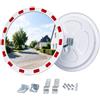 Relaxdays Specchio convesso rotondo 30 cm con supporto a tubo, bianco/rosso | Specchietto per esterni bordo riflettente