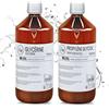 Leyf 1000 ml di glicerina 99,5% + 1000 ml glicole propilenico 99,5%, qualità farmaceutica, flacone da 1 l di glicerina + flacone da 1 l di propilene glicole, qualità alimentare E422, materiale grezzo