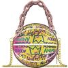 Linkidea Mini borsette a forma di basket per donne, lettere graffiti per ragazze, piccola borsa rotonda carina, borsa a tracolla in pelle vegana alla moda (rosa)