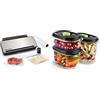 FoodSaver VS3190x Sistema di conservazione, Inossidabile, Acciaio Inox & Set di 3 Contenitori Salva Freschezza Sottovuoto con funzione marinatura, 1 da 700 ml, 1 da 1.2 Litri e 1 da 1.8 L, BPA Free