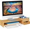 Relaxdays Supporto monitor e organizer in bambù Rialzo per PC 2 cassetti 4 scomparti