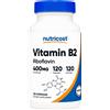 Nutricost Vitamina B2 (Riboflavina) 400mg, 120 Capsule - Senza Glutine, Non OGM,