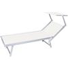 VERDELOOK Rimini, Lettino da mare con parasole, 186x61x38 cm, bianco