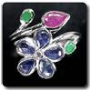 A Bijoux Pietre E Minéraux. Anello Zaffiro Rubino & Smeraldo Argento 925 + Placcato Oro