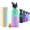 Mulbijeo Borraccia in acciaio inox 500 ML senza BPA, borraccia per bambini, borraccia termica doppia parete anti‑perdita, bottiglia d'acqua con cannuccia, acciaio inox 18/8