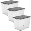 Rotho Compact Set di 3 Scatole con Coperchio e Ruote, Plastica (PP) senza