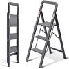 KINGRACK Scaletta 3 Gradini di Pieghevole, Scala in Alluminio con Corrimano, con