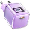 Acefast Caricabatterie da parete PD 30W GaN3 USB-C con display, colore viola
