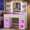 VASAGLE Tavolo da Trucco con Specchio Postazione Trucco con Luci RGB e Prese Armadietti