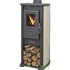 STUFA LEGNA 7 KW BERNA LUX BEIGE CON PIASTRA GHISA PORTALEGNA ACCIAIO
