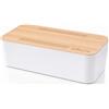 edihome Scatola Porta Cavi e Nascondi Cavi - Scatola per Nascondere Ciabatta, Fili e Prese su Scrivania e TV, Organizer in ABS con Ventilazione, 32x12x12 cm (Legno-Bianco)