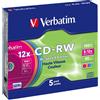 Verbatim 5 CD-RW Verbatim Colour 700MB 12x RISCRIVIBILI 5 Pack Slim Case COLORATI 43167