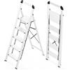 KINGRACK Scaletta 5 Gradini Pieghevole in Alluminio Leggera con Corrimano, Blocc