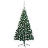 vidaXL Albero di Natale a Metà Preilluminato con Palline Verde 150 cm