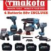 Makota Kit 5 In 1 Motori Brushless Makota Flex Trapano Impulsi Tassellatore 4 Batterie