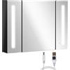 Armadietto con Specchio da Bagno a Parete in MDF 3 Armadietti, Ripiani e Luce
