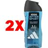 ADIDAS 2 X ADIDAS 3 in 1 Gel Doccia Shampoo Viso 250 ml After Sport