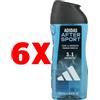 ADIDAS 6 X ADIDAS 3 in 1 Gel Doccia Shampoo Viso 250 ml After Sport