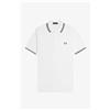 Fred Perry 🔵 Fred Perry Polo M3600 Y23 Bianco candido/Blu tennis/Court Green Uomo New SS25